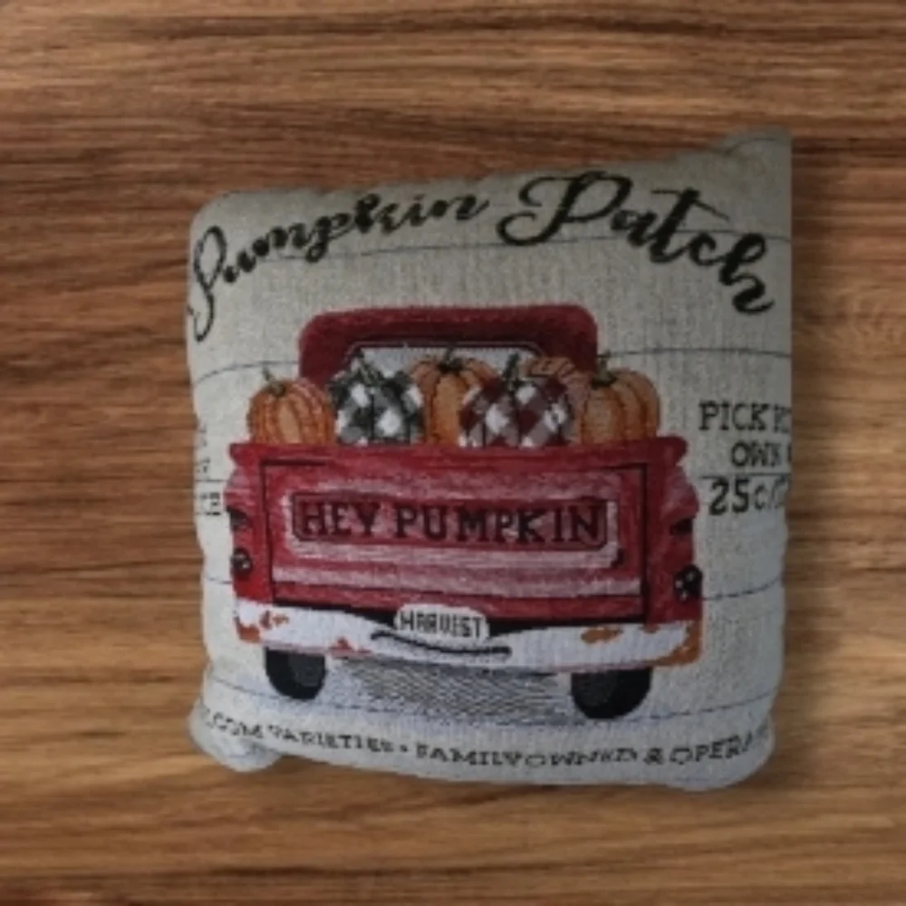 Harvest Season! Pumpkin Patch Pillow-Pumpkin Filled Red Truck-Farm Fresh Produce